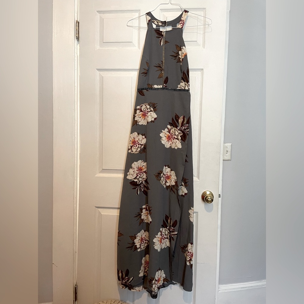 Grey floral dress with slit